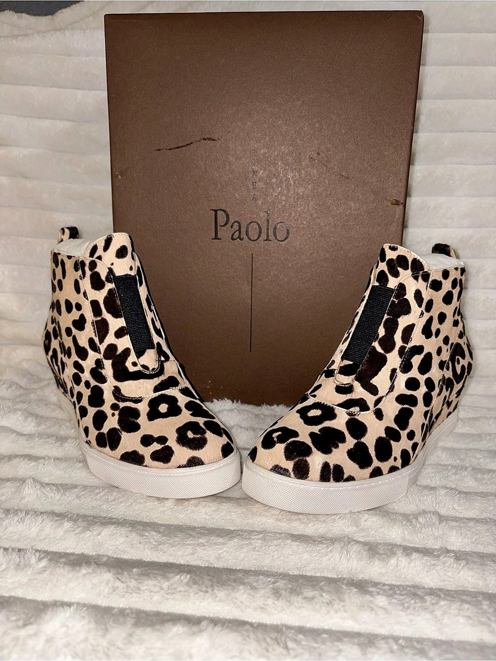 Paolo Anna 3-I Leopard Print Calf Hair 2” Wedge Boots 6.5M